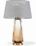 **Technische Titel in het Nederlands:** Elegante glazen tafellamp met grijze lampenkap en gouden basis