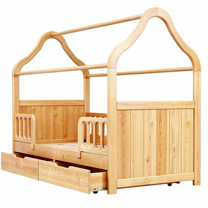 **Technische titel in het Nederlands:** **Houten peuterbed met huisontwerp en opbergladen**